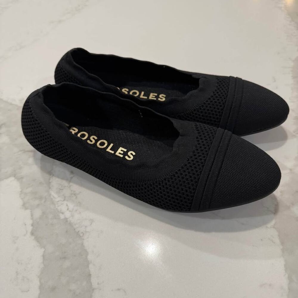 Aerosoles NWT Anita Scalloped Elastic Ballet Flats Women's 7.5M Black Minimalist - Picture 9 of 9